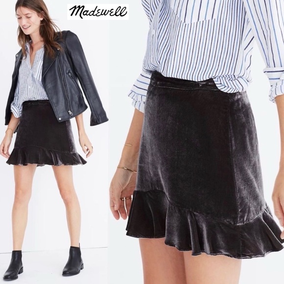Madewell Dresses & Skirts - Madewell Crushed Velvet Ruffle-Edge Boho Mini Skirt Taupe Brown 0